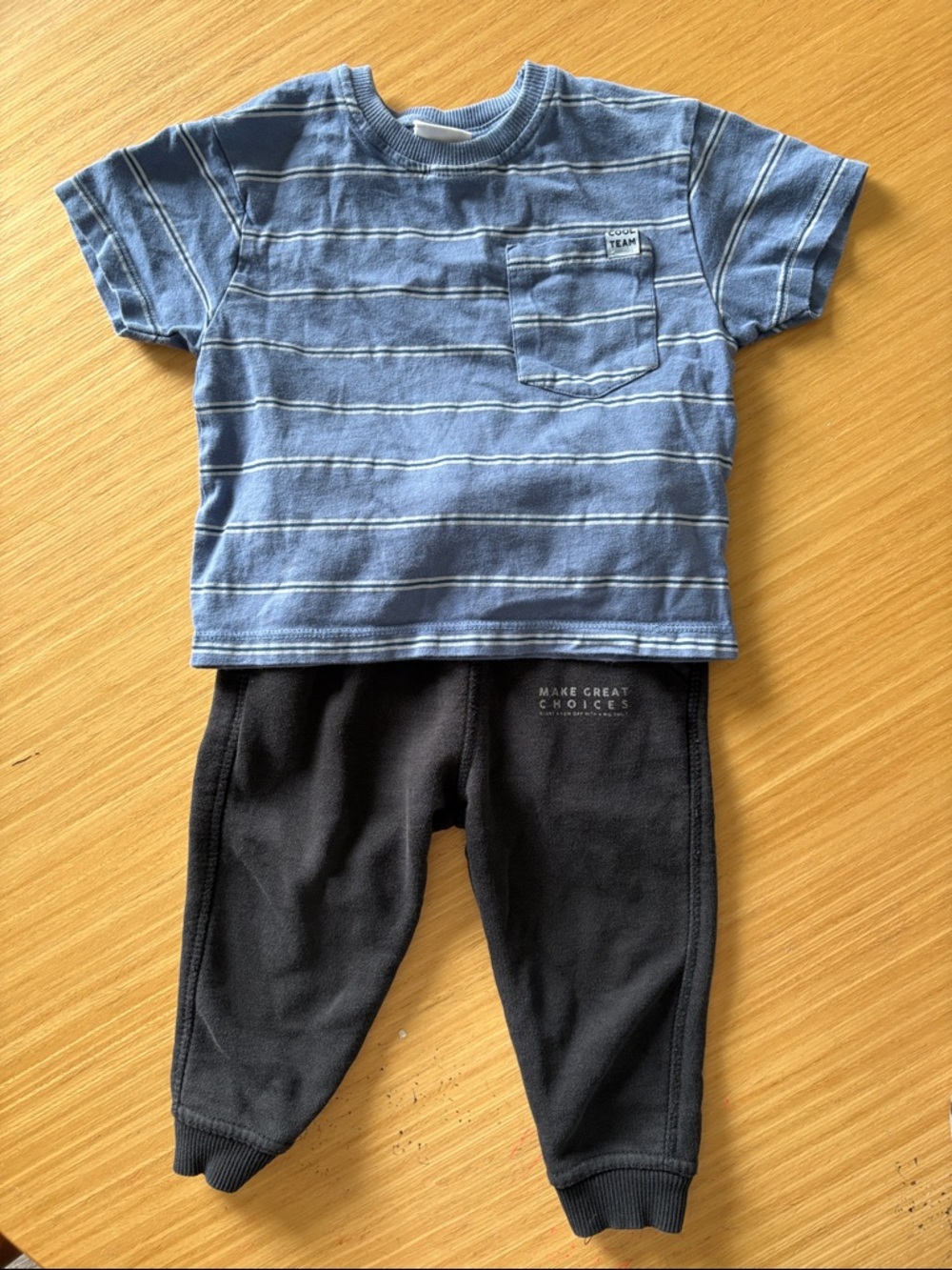 Zara Blue Striped Top with Black Jogger Set